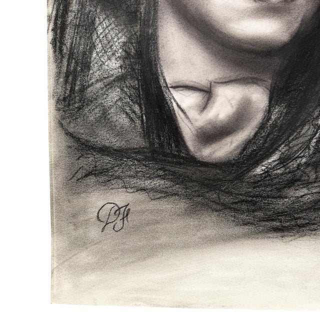 An original charcoal portrait drawing by Oklahoma artist and commercial illustrator Donna Foreman Hopper. A woman with...
