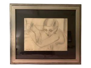 Early 20th Century Art Deco Figurative Female Drawing, Framed