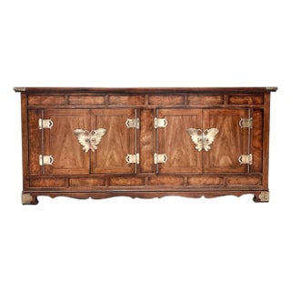 Vintage Henredon Hollywood Regency Sideboard Credenza Brass Butterfly Hardware, Attributed For Sale