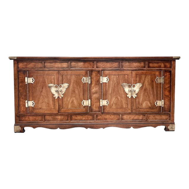 Vintage Henredon Hollywood Regency Sideboard Credenza Brass Butterfly Hardware, Attributed For Sale