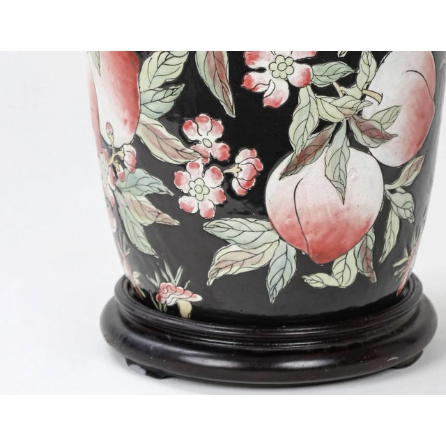 Black Vintage Black and Peach Fruit Pattern Table Lamp For Sale - Image 8 of 10