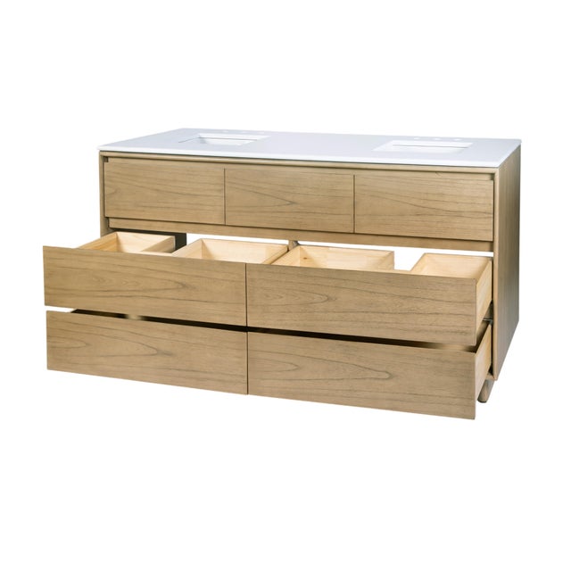 Halmstad 72 in. W Rectangular Wood Double Sink 5 Drawer Bathroom Vanity Set, Blonde Oak For Sale In Chicago - Image 6 of 11