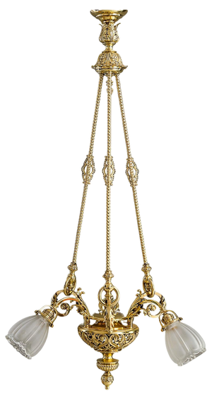 Antique Chandelier with Original Glass Shades, Vienna, Austria, 1890s