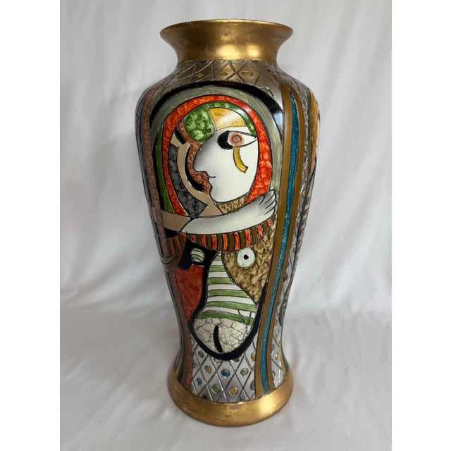 Pablo Picasso Picasso Inspired Cubist Faces Multicolor Vase With Inset Mosaic For Sale - Image 4 of 12