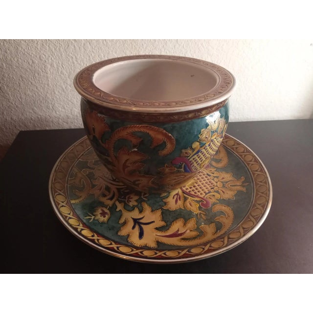 Navy Blue Vintage Oriental Moriage Fish Planter & Tray Set- 2 Pieces For Sale - Image 8 of 9
