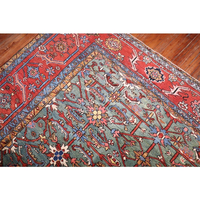 Zabihi Collection Breathtaking Emerald Green Oversize Persian Antique Heriz Rug For Sale - Image 4 of 12