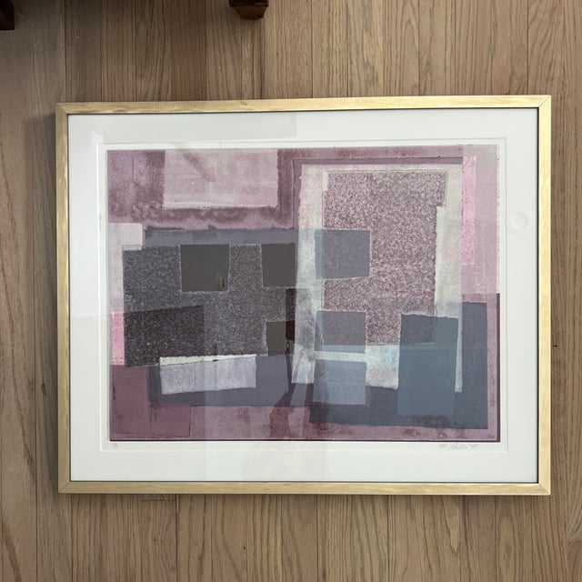 Original Framed Geometric Abstract Monotype by Merrill Bullis