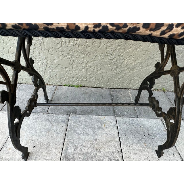Mid 20th Century Vintage Mid 20th Century Cast Iron Bench With Leopard Print Upholstered Seat For Sale - Image 5 of 12
