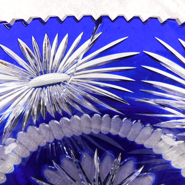 Large 1960s Blue Cut to Clear Bowl With Flower Design For Sale - Image 10 of 12