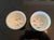 1970s Japanese Celadon Vertical Pattern Trumpeted Teacups With Blue White Village Designs - Pair For Sale - Image 4 of 4