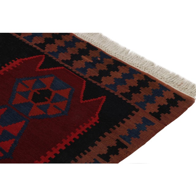 1950s Vintage Ghazvin Kilim in anBlack With Red and Blue Geometric Patterns For Sale - Image 5 of 7