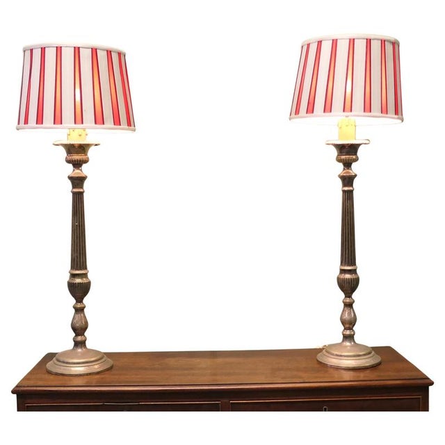 Red Large Silver-Plated Table Lamps, 1920, Set of 2 For Sale - Image 8 of 8