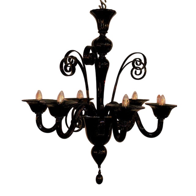 Glass Vintage Italian Murano Style Glass Chandelier in Black For Sale - Image 7 of 7