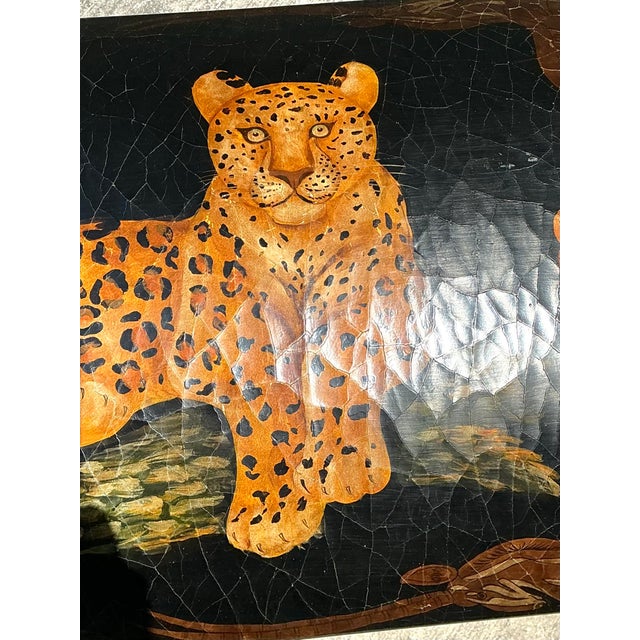 Black Vintage Crackle Finish Lounging Tiger Trunk For Sale - Image 8 of 12