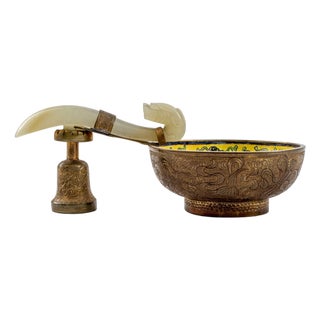 Chinese Jade Belt Hook Mounted Enamel Bowl For Sale