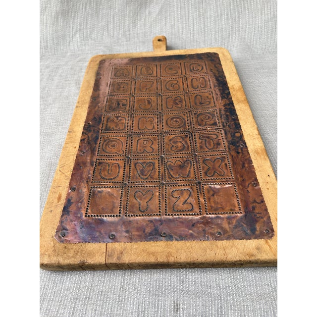 Antique Copper Alphabet Wood Cutting Board For Sale - Image 9 of 18