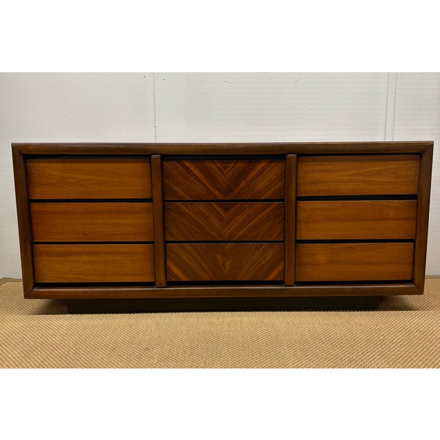 Mid-Century Modern Mid-Century Modern Chevron Book-Matched Walnut Dresser by Lane Furniture Company, C. 1960s For Sale - Image 3 of 10