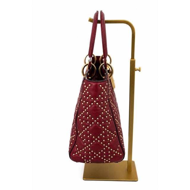 2010s Christian Dior Medium Lady Dior Cannage Studded Burgundy Leather Bag With Strap For Sale - Image 5 of 12