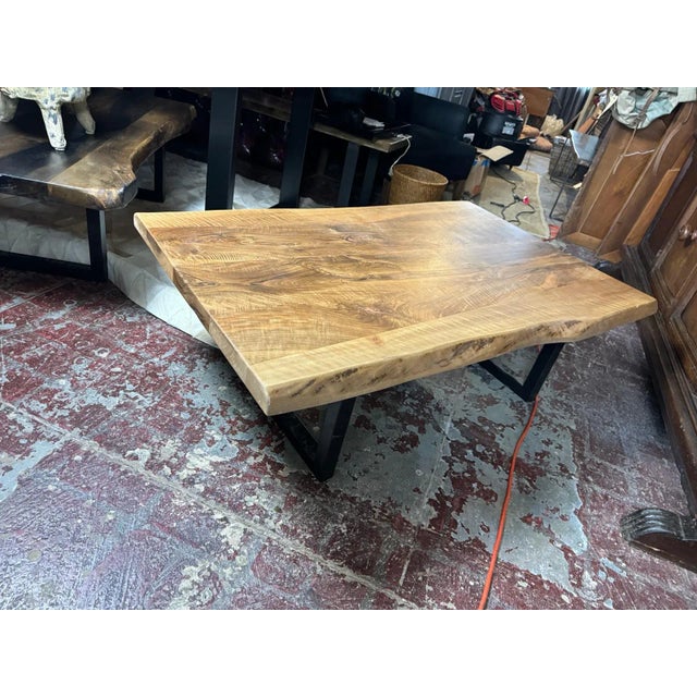 Rustic Live Edge Oak Coffee Table – Rustic Modern, Natural Finish For Sale - Image 3 of 11