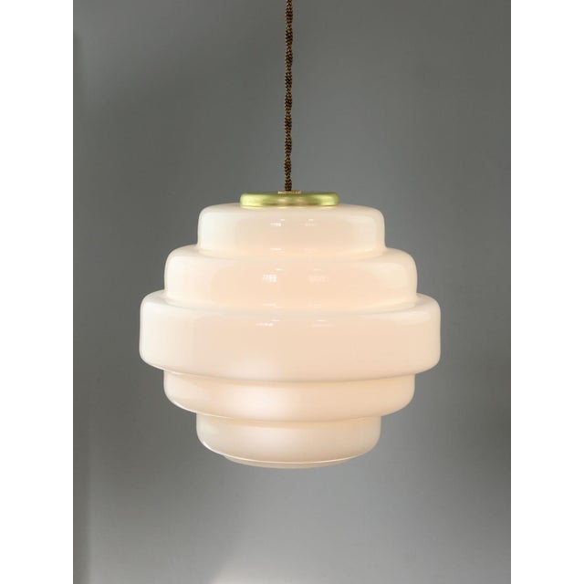 Mid-Century Italian Brass and Opaline Glass Pendant Lamp For Sale - Image 4 of 17