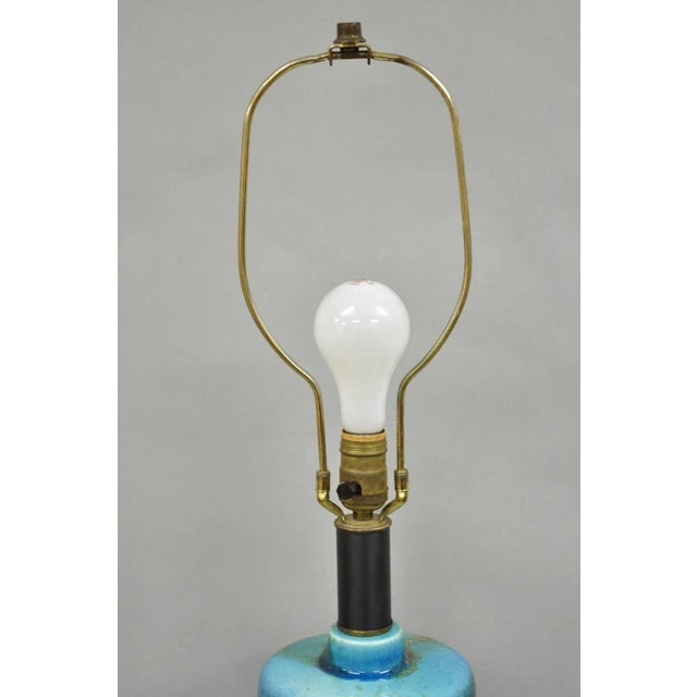 Ceramic Vintage Mid 20th Century Tall Royal Haeger Attr Blue Glazed Ceramic Pottery Floral Table Lamp For Sale - Image 7 of 12