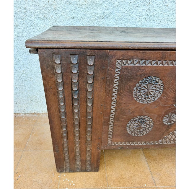 Antique Spanish Carved Wooden Chest with Geometric Motifs, 1850 For Sale - Image 9 of 15