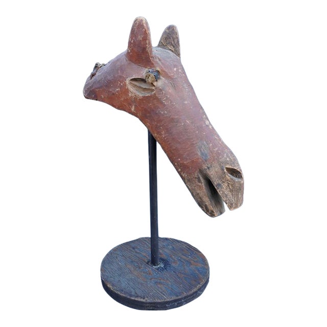 Late 19th Century Folk Art Carved Wooden Horse Head For Sale
