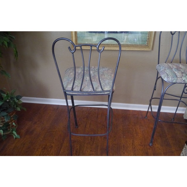 Bassett Late 20th Century Gray Heavy Wrought Iron Bar Stools- Set of 2 For Sale - Image 9 of 12