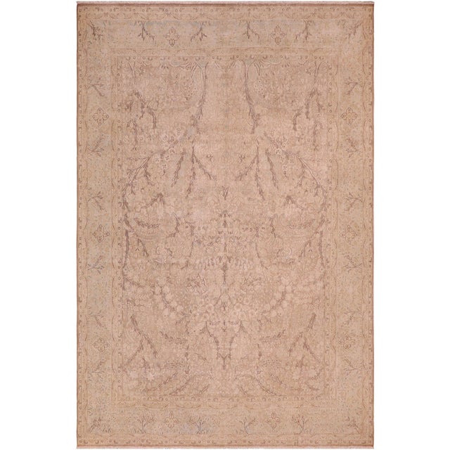 Boho Chic Vintage Retro Tan/Blue Wool Rug - 9'5'' X 12'9'' For Sale - Image 10 of 10