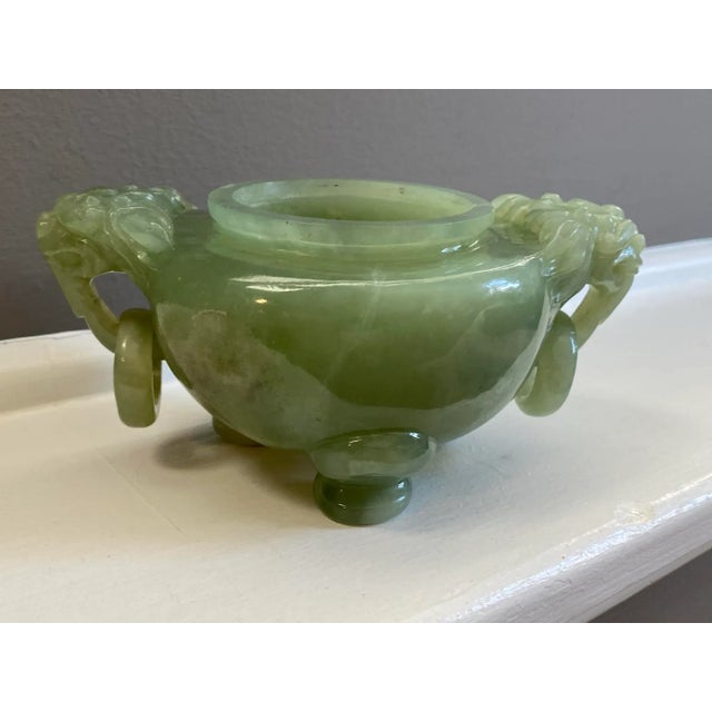 Early 20th Century Antique Solid Jade Handcarved Footed Bowl For Sale - Image 5 of 9