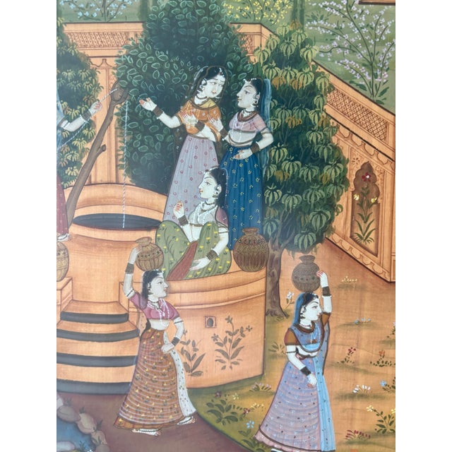 Indian Early 20th Century Large South Indian Pichwai Painting on Silk - Courtship Scene For Sale - Image 3 of 5
