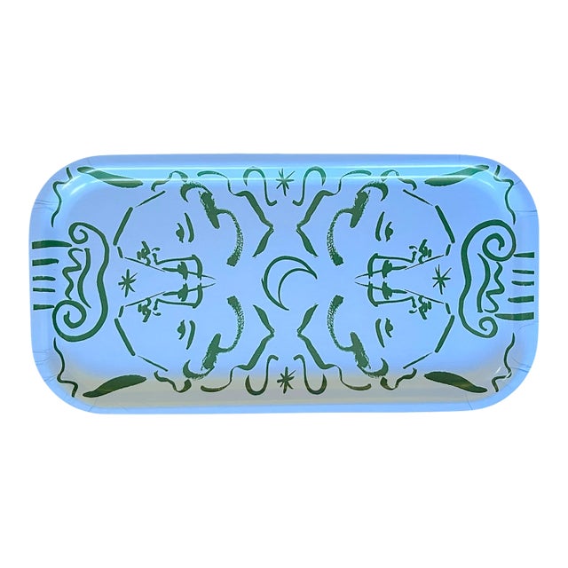 Luke Edward Hall for Svenskt Tenn Endymion Green & Blue Wood Serving Tray For Sale