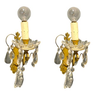 Brass Crystal Sconces, 1950s, Set of 2 For Sale