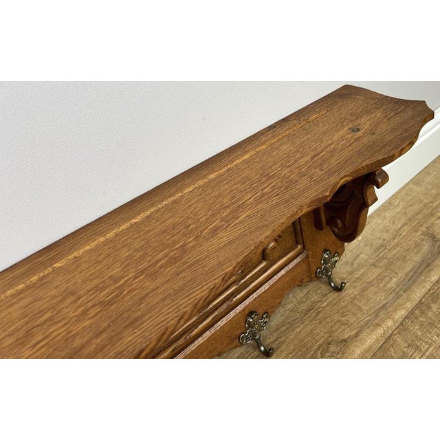 Wood Vintage French Oak Wall Mounted Coat Rack For Sale - Image 7 of 8