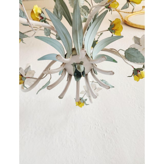 Vintage Italian Tole Painted Floral Chandelier For Sale - Image 12 of 12