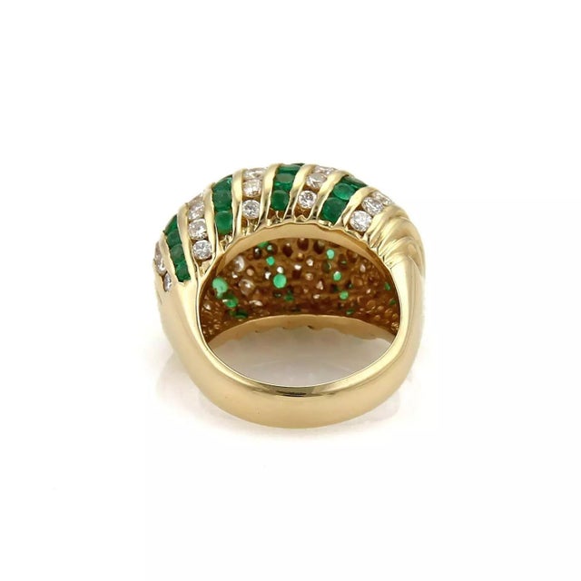 Contemporary Hammerman Brothers Ring Diamond Emerald 4.60ct 14k Yellow Gold Dome Band Size 6 For Sale - Image 3 of 5