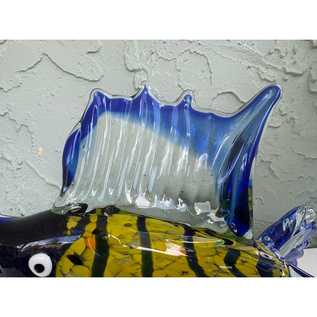 Late 20th Century Late 20th Century Handblown Art Glass Tropical Fish Sculpture With Gold Aventurine Inclusions, Cobalt Blue & Yellow For Sale - Image 5 of 10