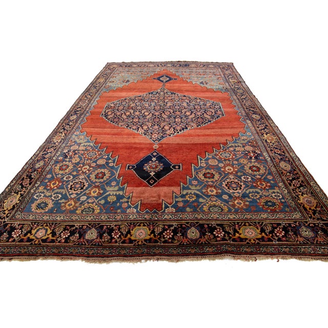 Red 8 X 14 Allover Antique Bidjar Persian Wool Rug Handmade in Red and Blue For Sale - Image 8 of 10