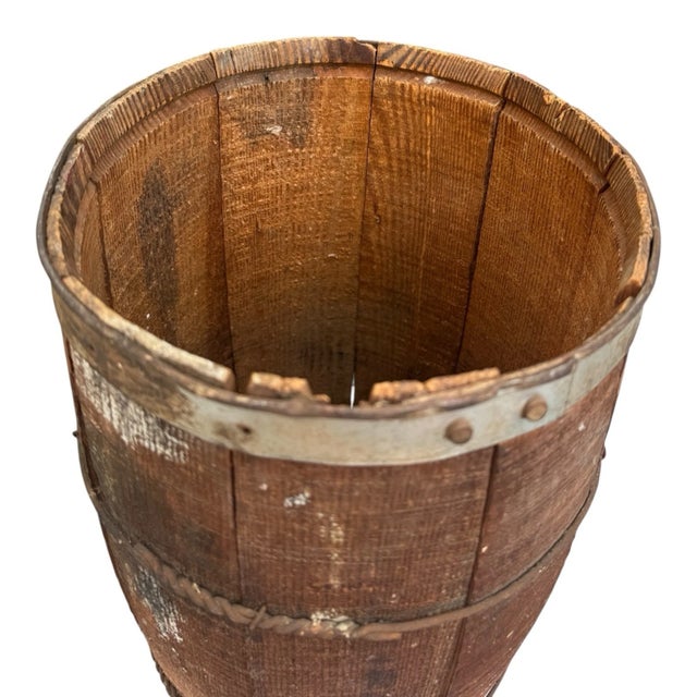 Brown Antique Primitive Wooden Nail Keg Barrel Rustic Farmhouse Country Decor Old 18” For Sale - Image 8 of 13