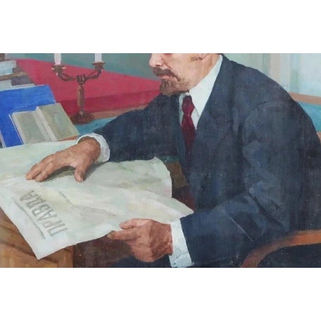 Vladimir Lenin Portrait, Original Oil Painting, Socialist Realism, 1967 100-150 For Sale - Image 4 of 6
