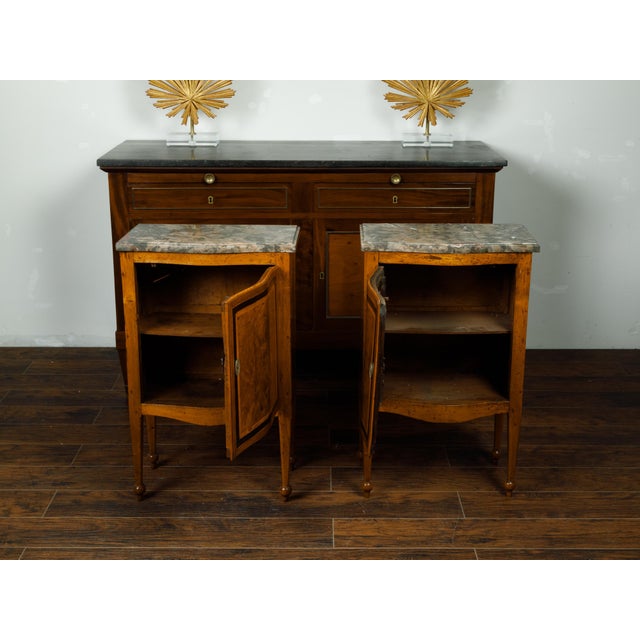 Pair of Italian 1840s Walnut Tables with Variegated Marble Top and Single Door For Sale - Image 4 of 11