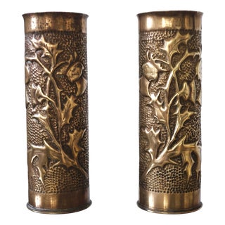 Trench Art Brass Vases, 1910s, Set of 2 For Sale
