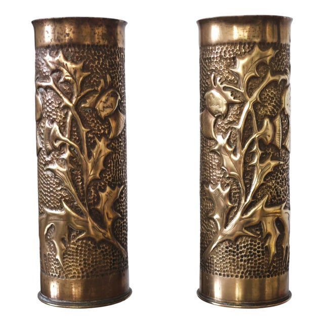 Trench Art Brass Vases, 1910s, Set of 2 For Sale