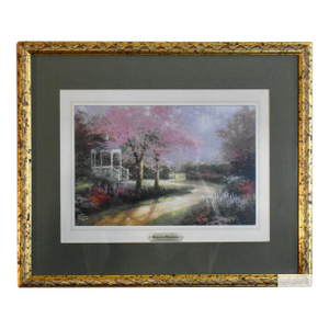Thomas Kinkade Morning Dogwood Framed Matted Art Print Vintage Garden Gazebo