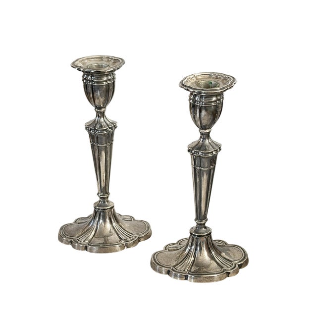 Pair of Elegant Sterling Silver 925 Candle Holders, London, England, 20th Century For Sale - Image 4 of 8