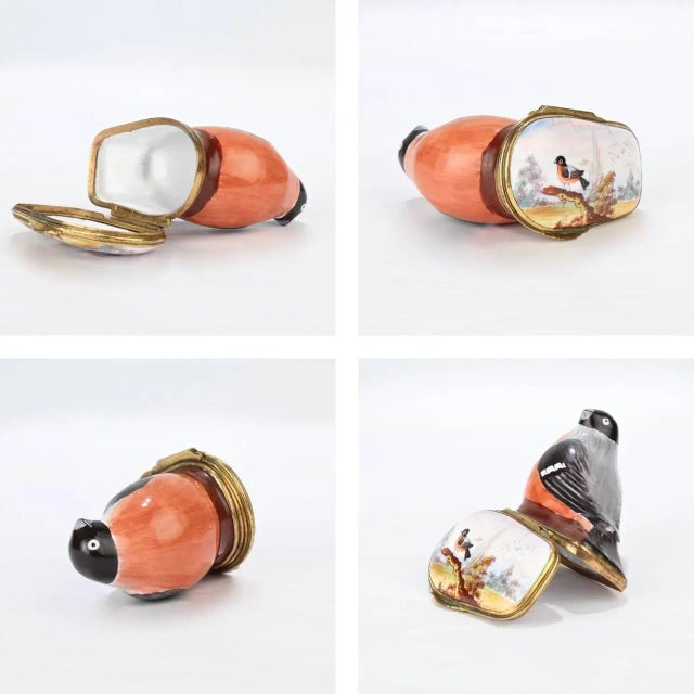 Metal Antique Figural Bird Battersea or Staffordshire Enamel Bonbonniere / Snuff Box For Sale - Image 7 of 11