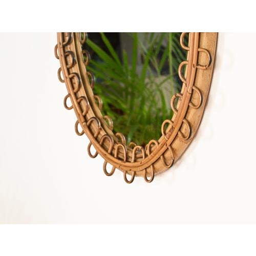 Vintage Oval Mirror in Curved Rattan and Bamboo by Franco Albini, Italy, 1960s For Sale - Image 6 of 12