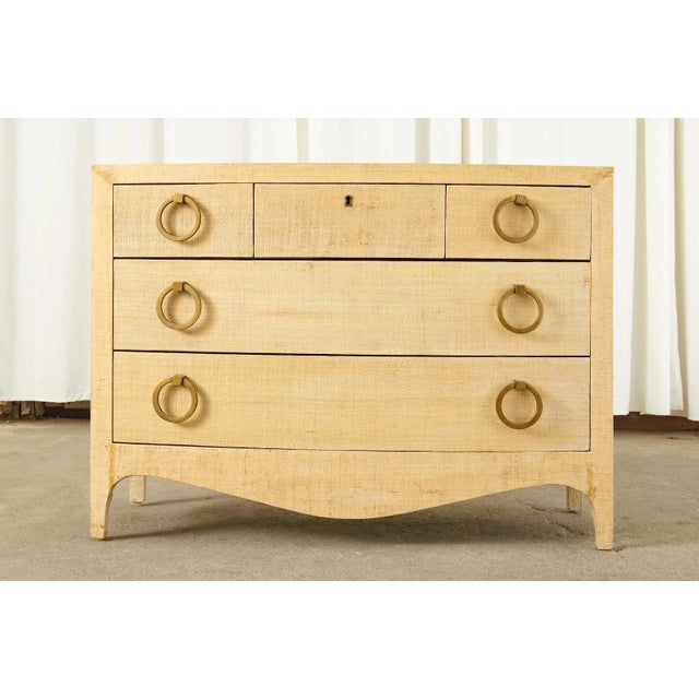 Hollywood Regency Karl Springer Style Raffia Grasscloth Clad Commode Chest For Sale - Image 3 of 13