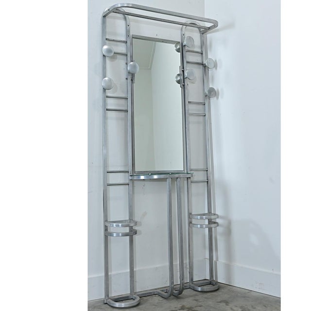 French Art Deco Aluminum Hall Tree with Mirror For Sale - Image 10 of 15