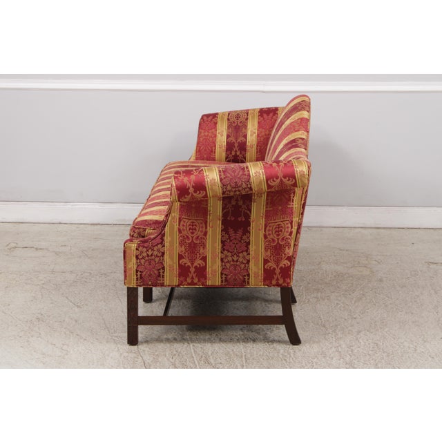 Vintage Camelback Damask Upholstered Sofa For Sale - Image 4 of 16